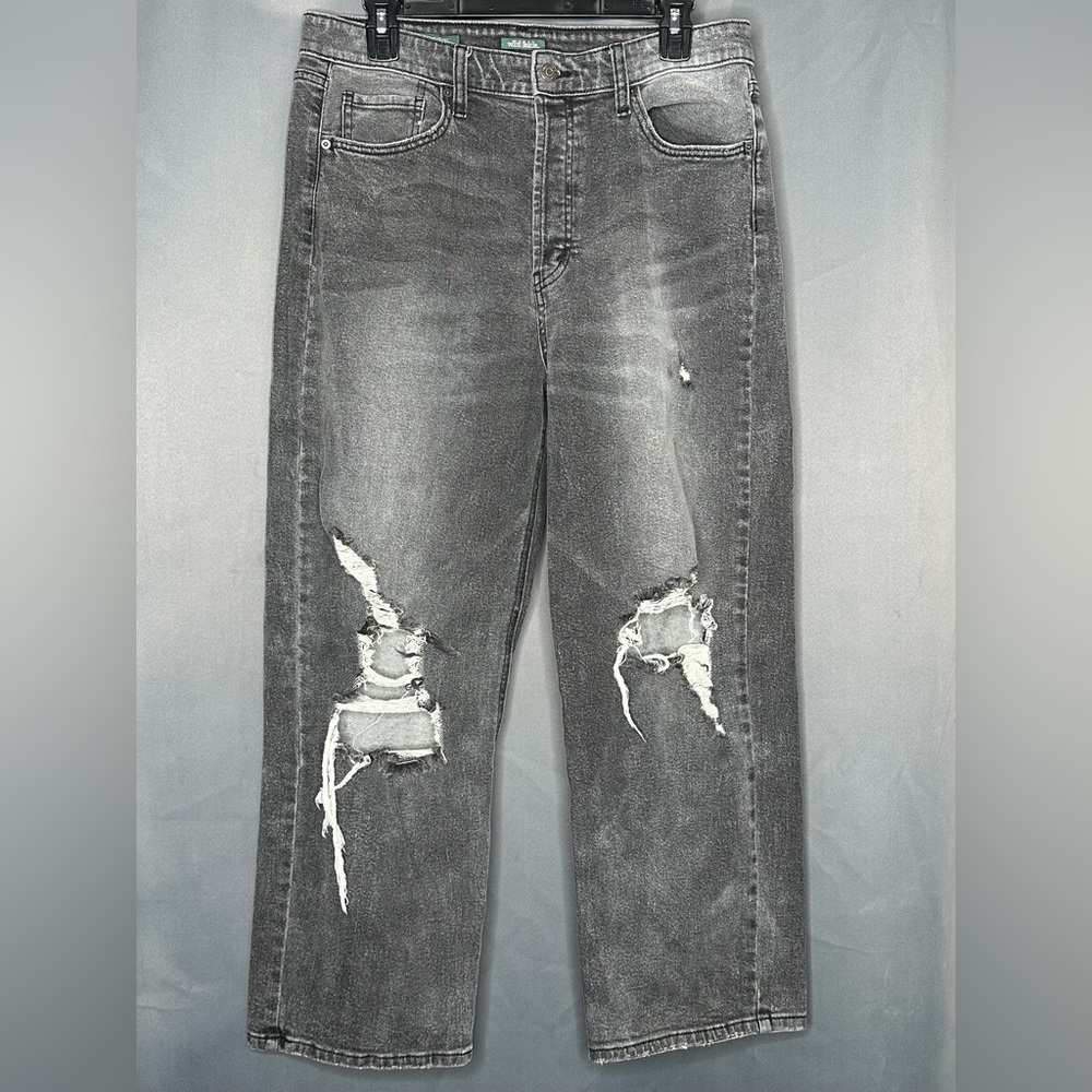 Wild Fable Jeans Womens 12 High Rise Straight Button Fly Stone Wash Black Denim